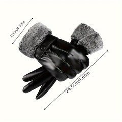 Men's Warm Gloves Motorcycle Riding Cold proof Leather Gloves Plus Velvet