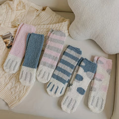 6 Pairs Cat Claw Fuzzy Socks Comfy Warm Mid Tube Socks Women's Stockings