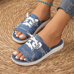 Women's Lace Up Denim Slippers Casual Open Toe Sandals