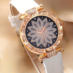 Student Flower Plate Rhinestone Quartz Watch And 5pcs Jewelry Set