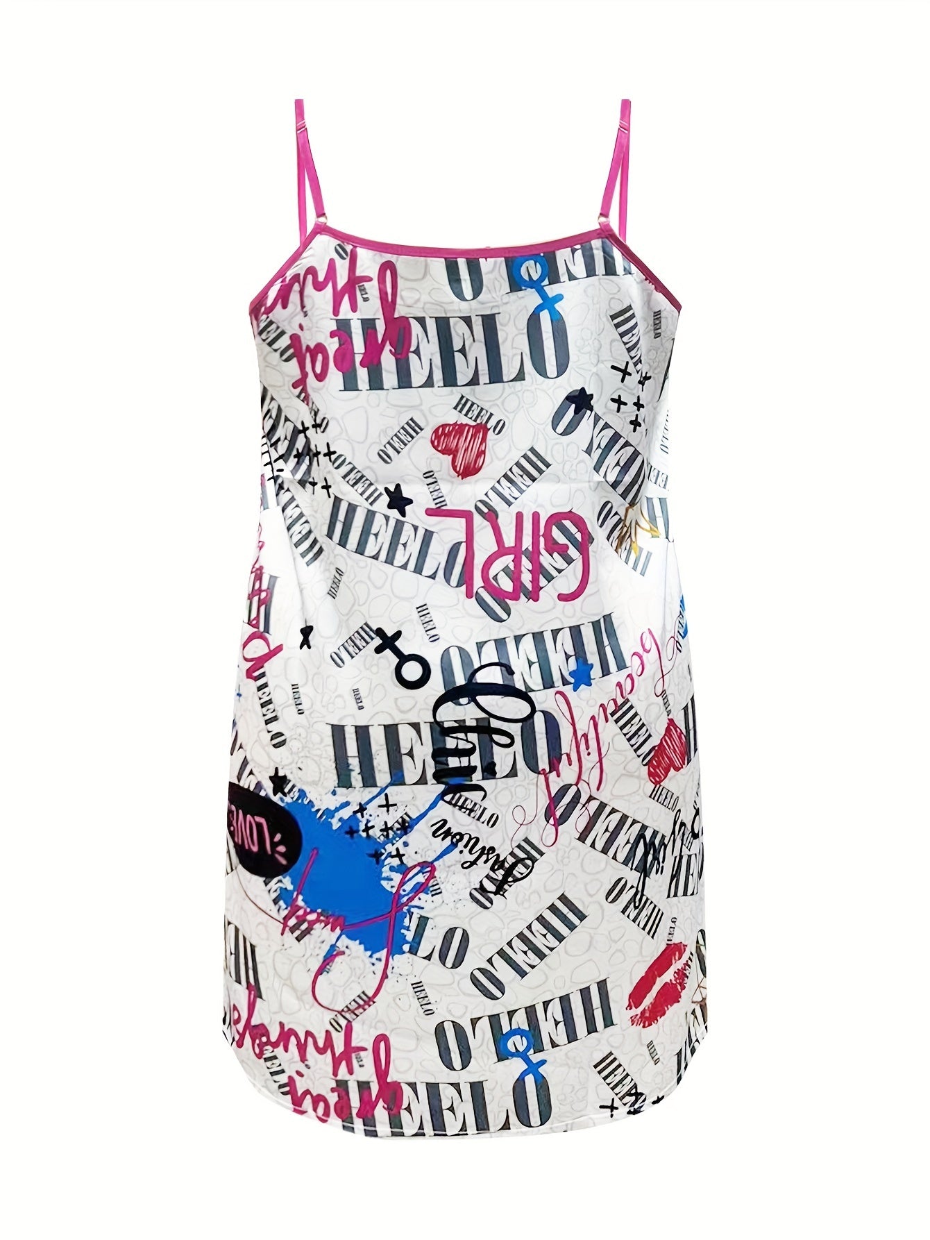 Sexy Nightdress Women's Plus Kiss & Letter Print Contrast Round Neck