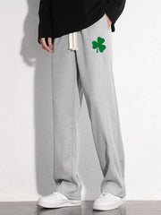 Clover Cotton Sweatpants Men's Casual Solid Loose Fit Drawstring Pants