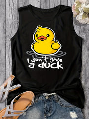 Duck Print Tank Top, Sleeveless Summer Casual Top