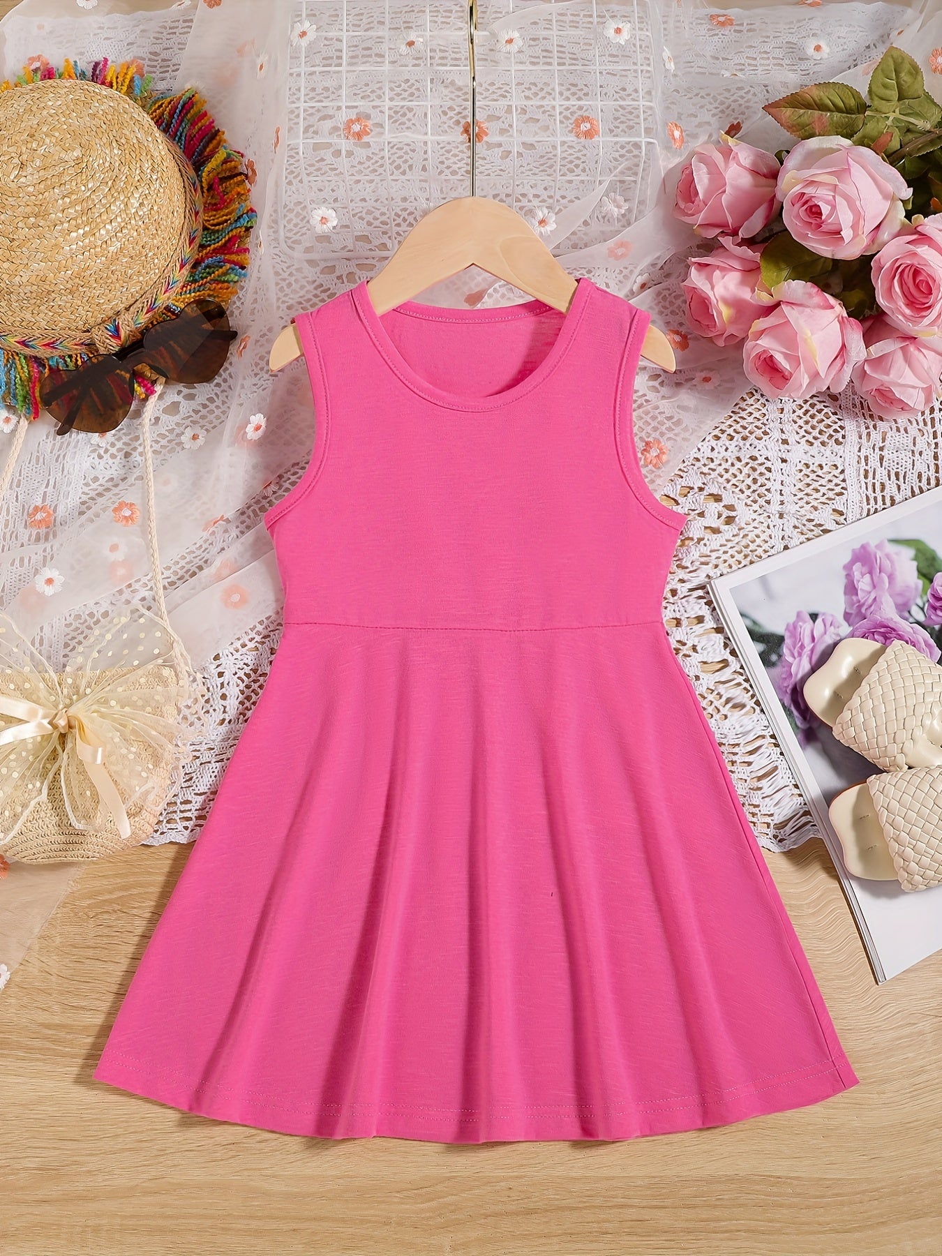 Girls' Basic Sundress Plain Sleeveless Tank Dress Holiday Style