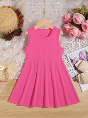 Girls' Basic Sundress Plain Sleeveless Tank Dress Holiday Style