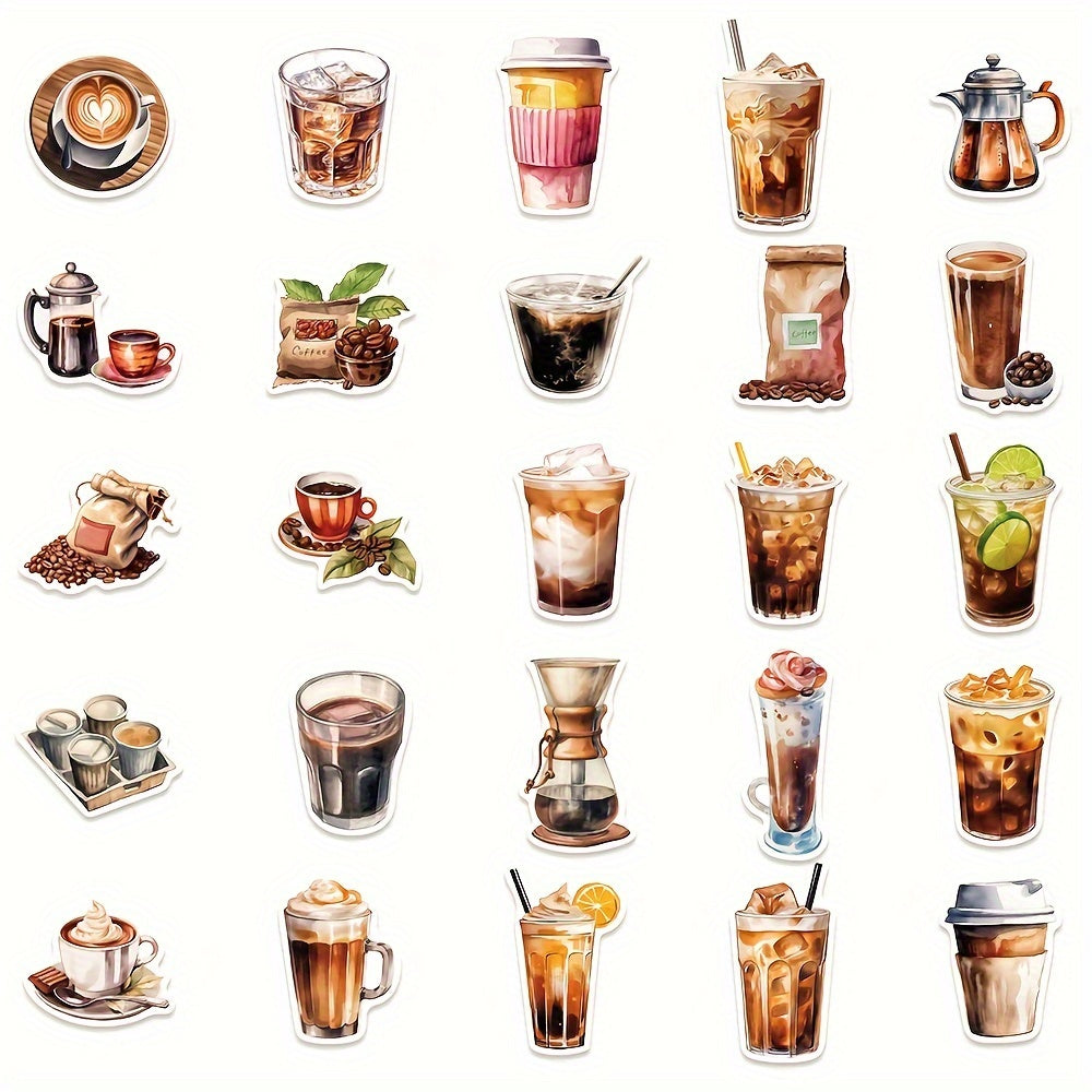 50pcs Coffee Lover Graffiti Stickers for Laptop Helmet Desktop