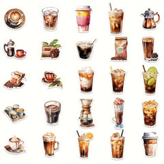 50pcs Coffee Series Graffiti Stickers Laptop Helmet Water Cup Sticker Pack