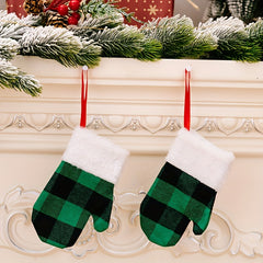 2pcs Christmas Hanging Gloves Plaid Small Gloves Christmas Tree Ornament