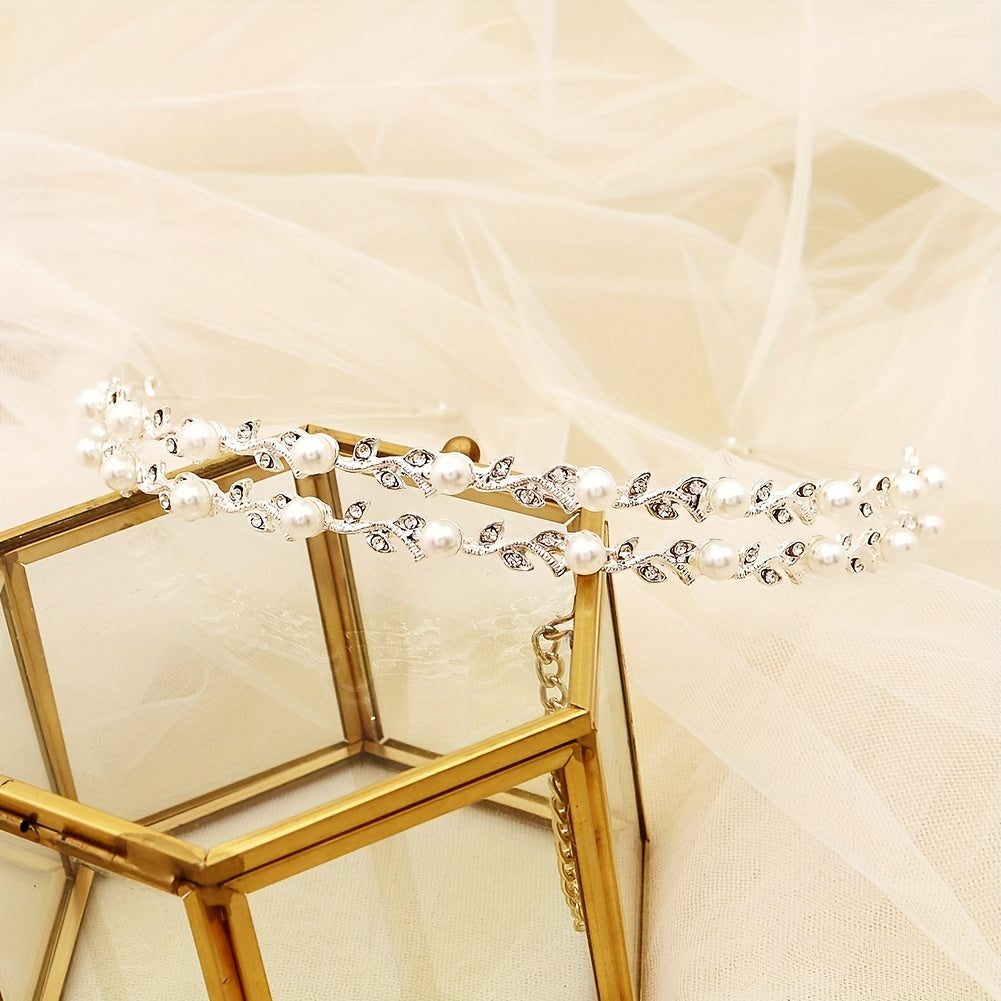 Pearl Rhinestone Headband Double Layer Hair Band Bridal Wedding Hair Access