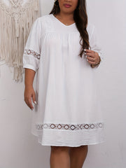 Casual Dress Women's Plus Solid Lace Panel Sleeve Loose Dress