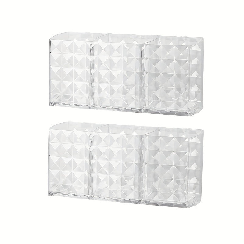 2pcs Transparent Makeup Storage Box 3-grid Multifunctional