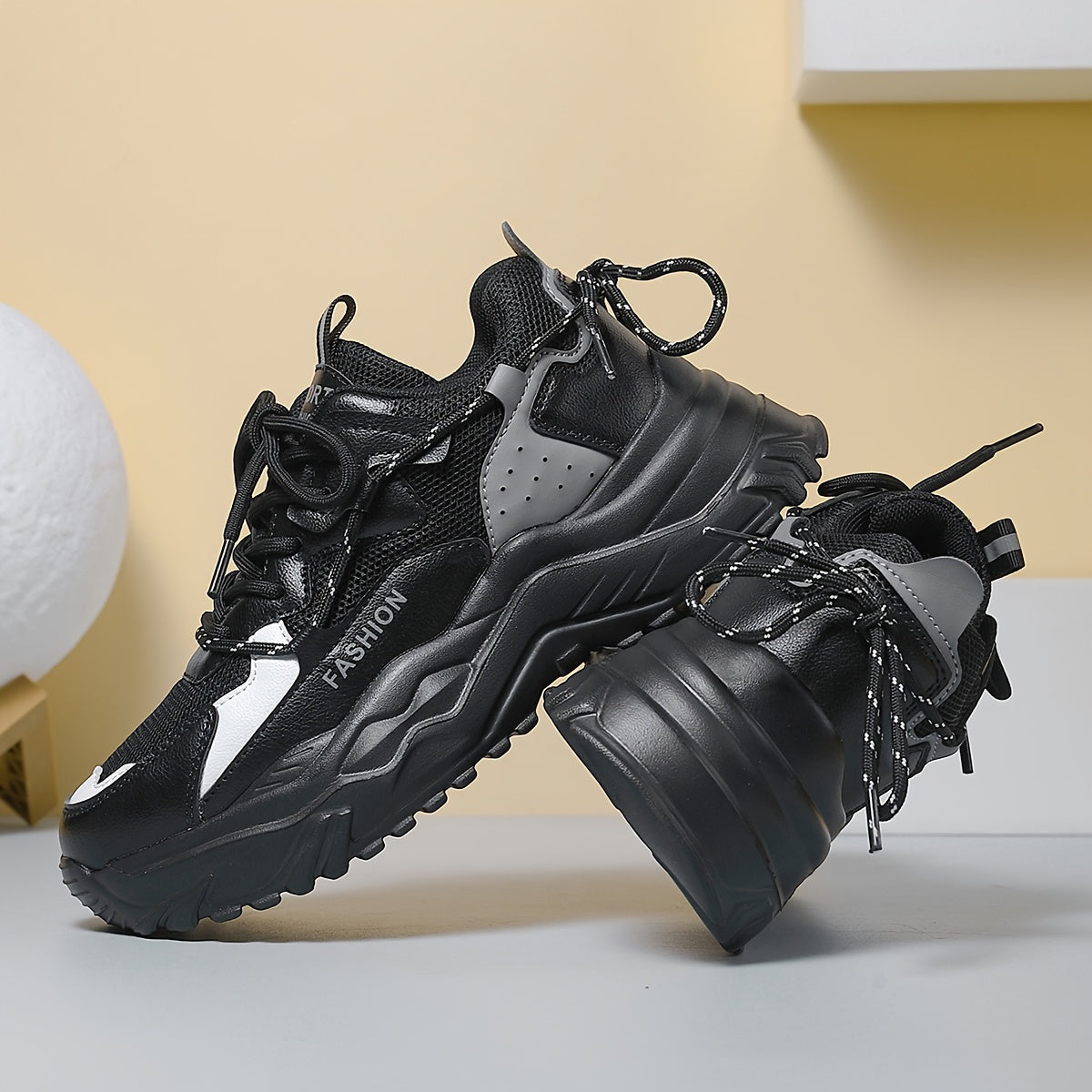 Women's Chunky Sneakers Block Faux Leather Casual Heighten Running Shoes