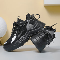 Women's Chunky Sneakers Block Faux Leather Casual Heighten Running Shoes