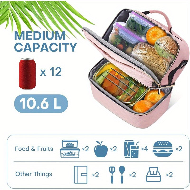 Pink Insulated Double Deck Cooler Lunch Bag for Women