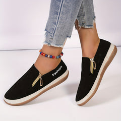 Women's Zipper Detail Canvas Shoes Espadrille Sole Slip On Flat Shoes