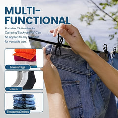 Retractable Portable Clothesline Travel Clothing Line 12 Clothes Clips