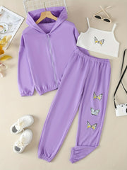 Girls' 3pcs Workout Suit Spring And Autumn