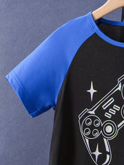 Boys Game On Gamepad Graphic Casual Outfit Round Neck T shirt & Shorts