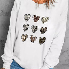 Heart Print Crew Neck Sweatshirt for Fall & Winter