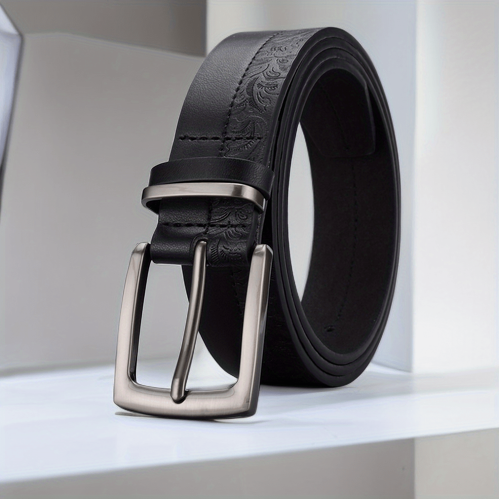 Men's Retro Flowers Pattern Buckle Belt Decorative Accessories