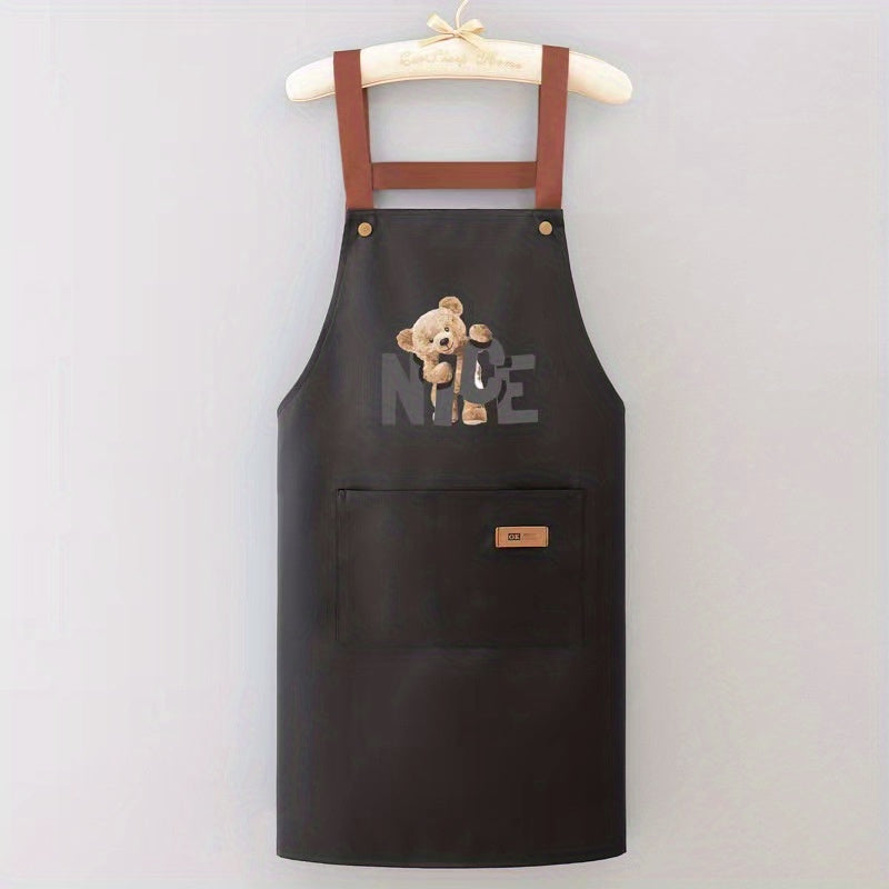 Bear Pattern Kitchen Waterproof Proof Apron Men's And Women's Waist Apron