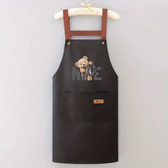 Bear Pattern Kitchen Waterproof Proof Apron Men's And Women's Waist Apron
