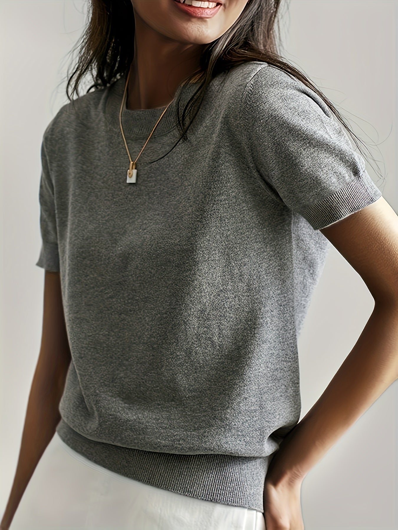 Women's Short Sleeve Crew Neck Sweater