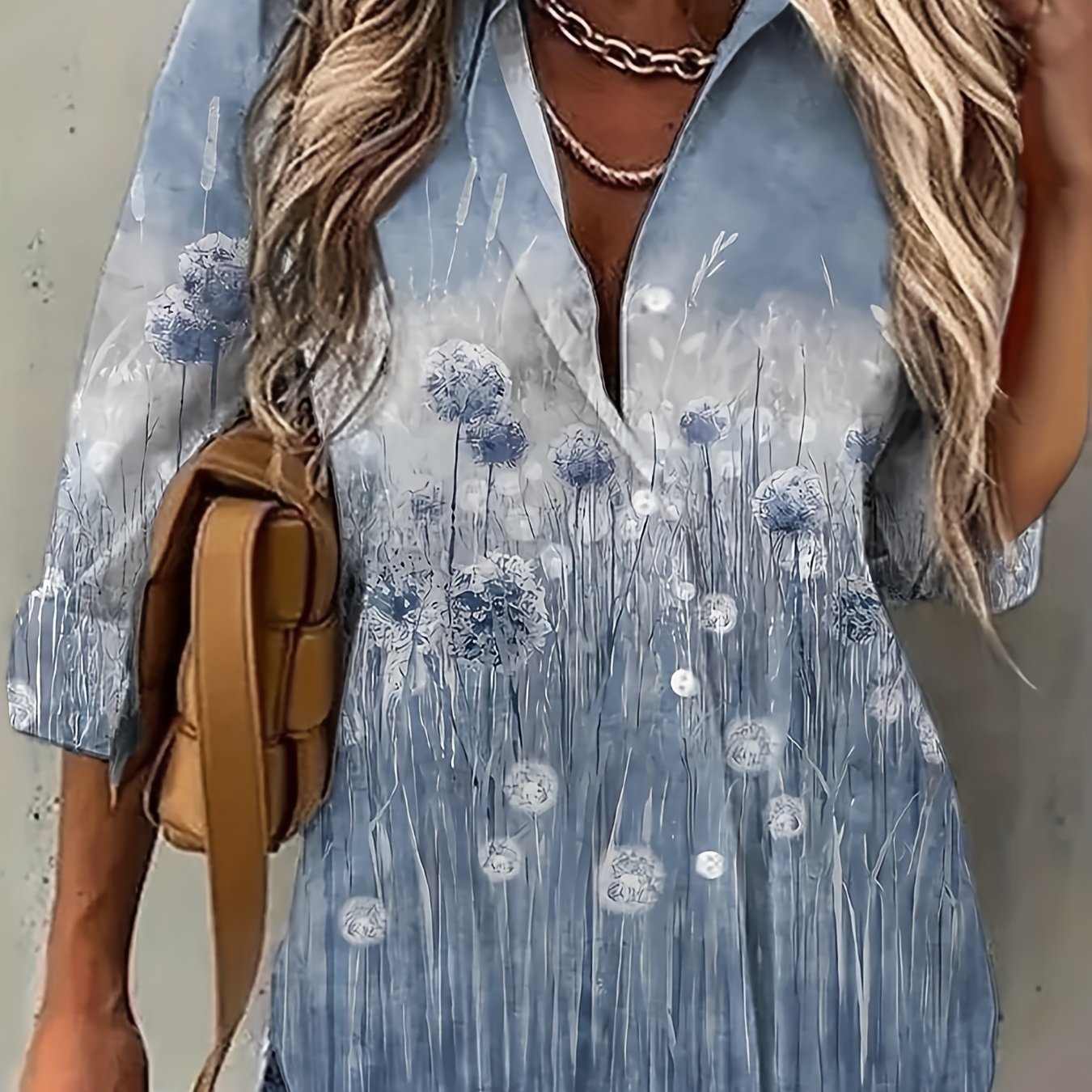 Dandelion Print Button Up Blouse
