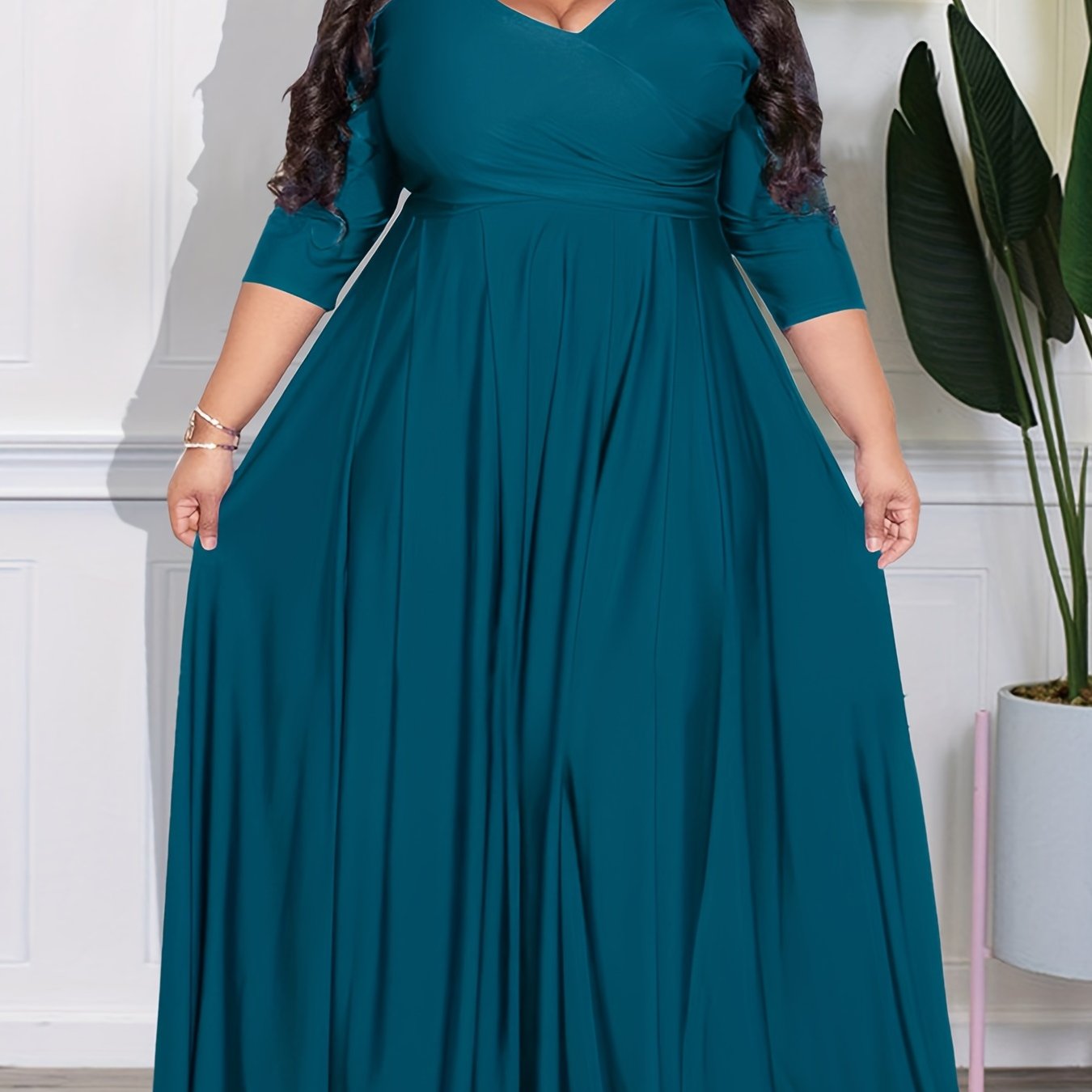 Long Sleeve Surplice Neck Maxi Wedding Dress