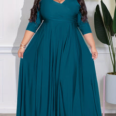 Long Sleeve Surplice Neck Maxi Wedding Dress