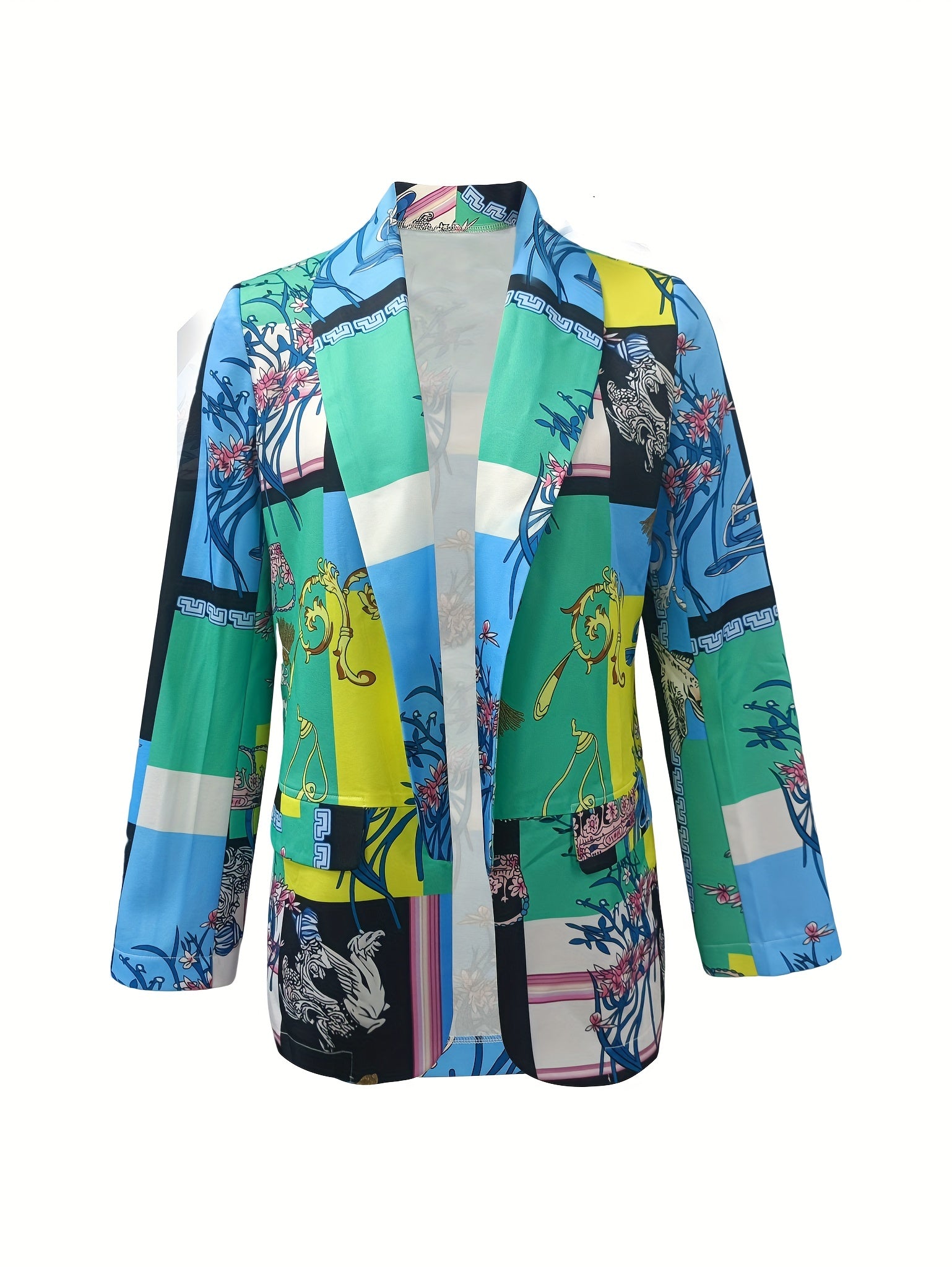 Abstract Print Blazer Casual Open Front Long Sleeve Work Outerwear