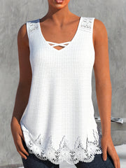 Tank Top Women's Plus Lace Waffle Pattern V Neck Tank Top