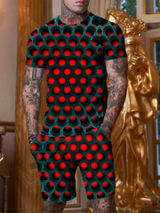 Men's 3D Holes Graphic T-shirt & Breathable Shorts Set