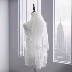 Women's Double Layered Lace Bridal Veil Floral Edge for Weddings