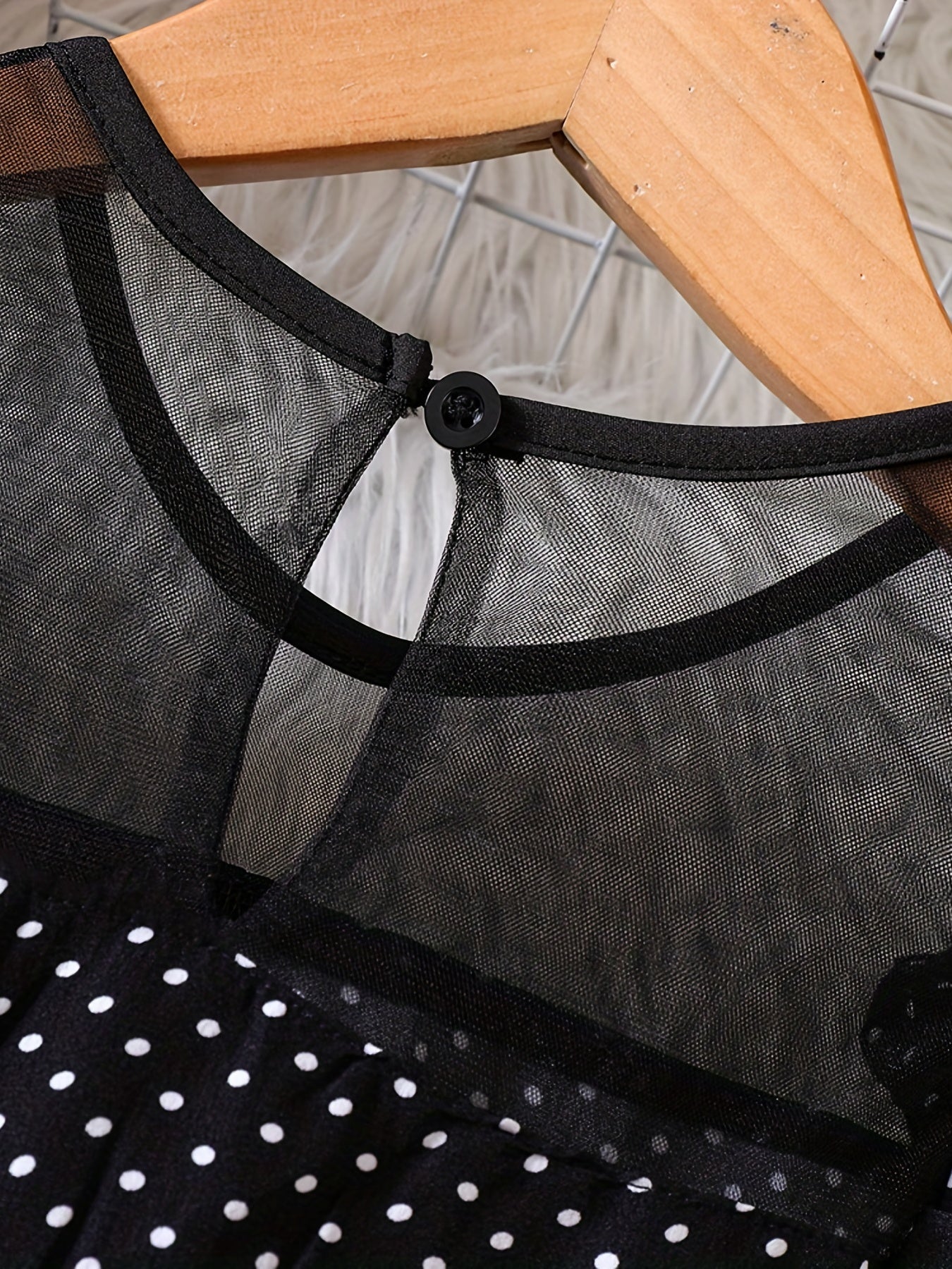 Girls Mesh Polka Dot Dress with Bow