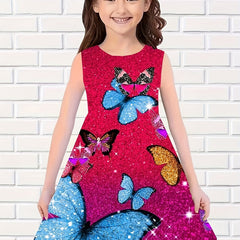 Girls Butterfly Sleeveless Dress for Summer Outdoor