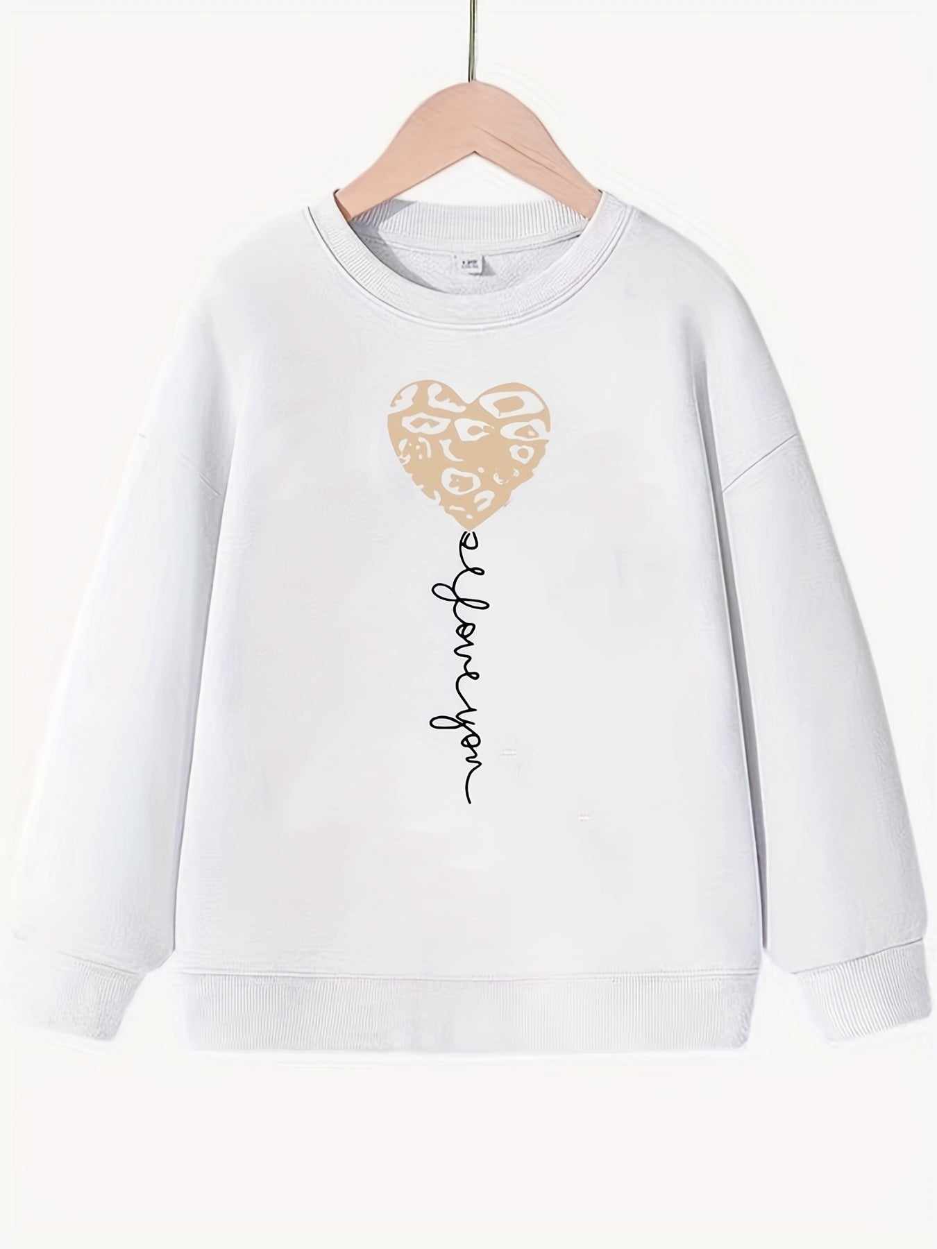 Girls Heart Slogan Crew Neck Sweatshirt Top