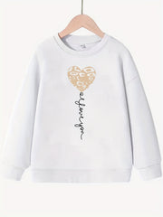 Girls Heart Slogan Crew Neck Sweatshirt Top