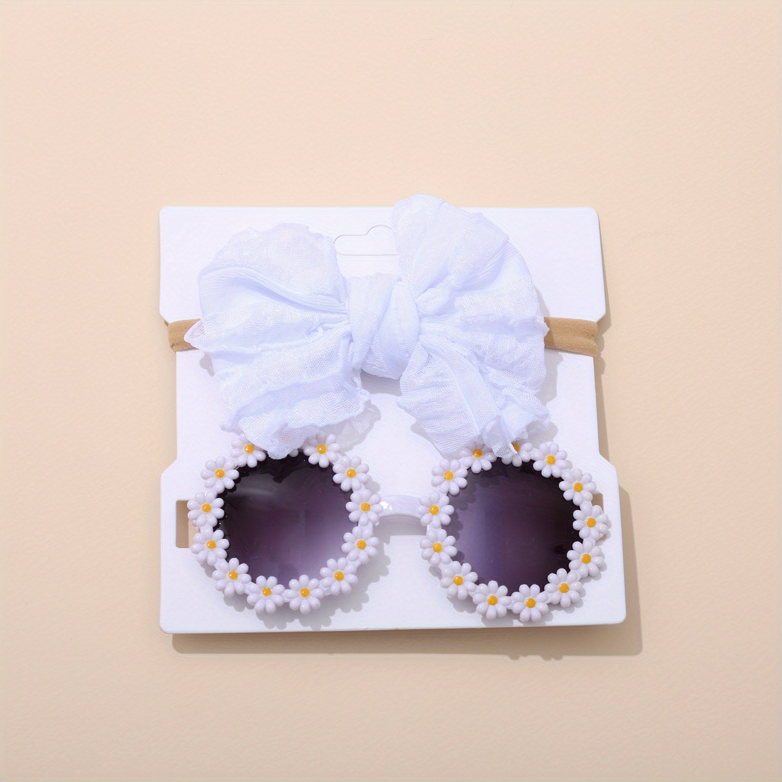 2pcs Kids Sunglasses & Lace Bow Headband Set for Outdoor Travel