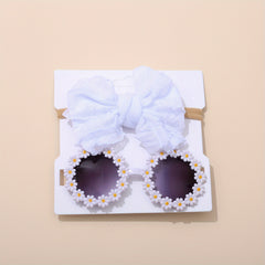 2pcs Kids Sunglasses & Lace Bow Headband Set for Outdoor Travel