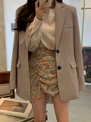 Solid Flap Pockets Blazer Lapel Long Sleeve Blazer for Office & Work