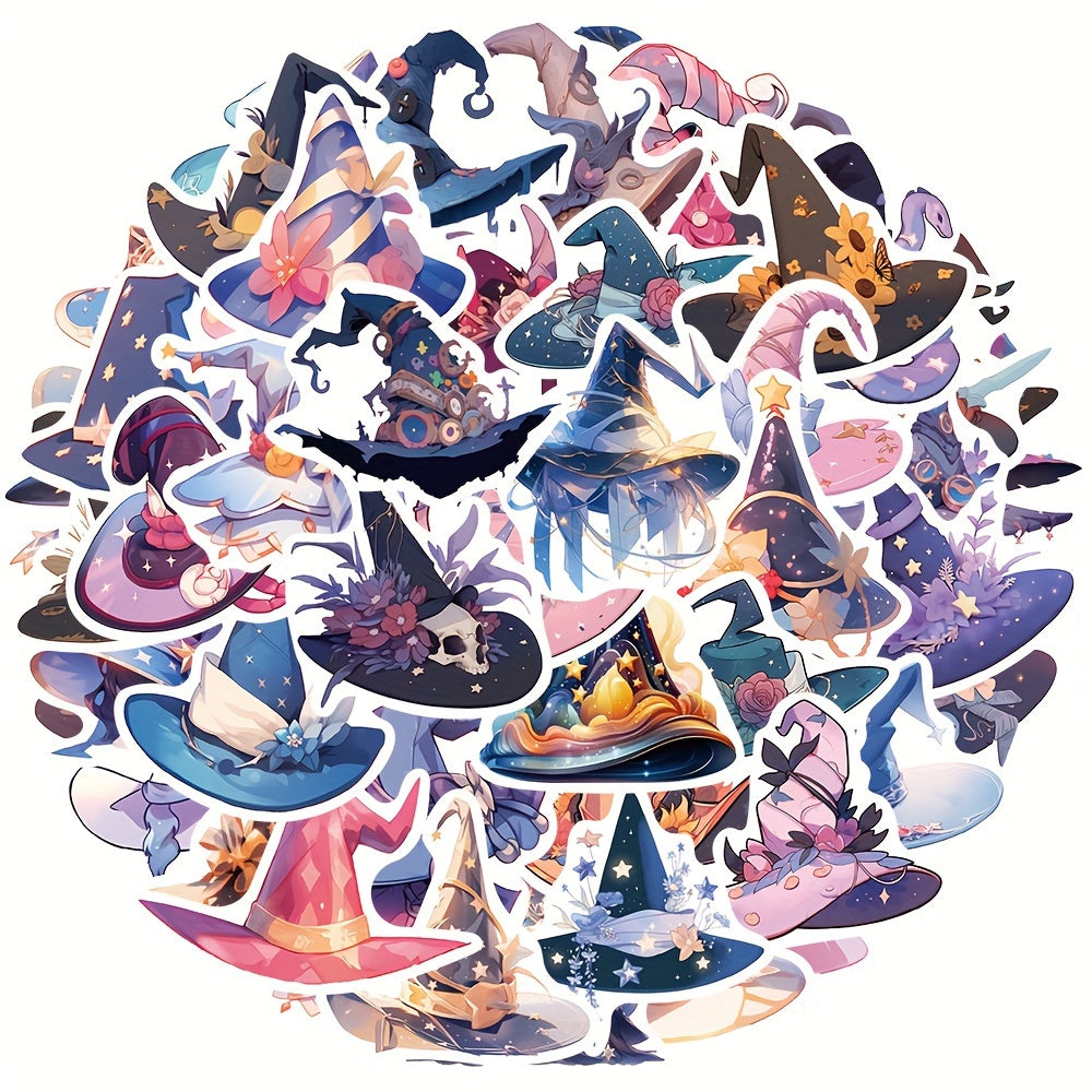 50pcs Cartoon Magic Hat Stickers for Guitar, Skateboard, Helmet