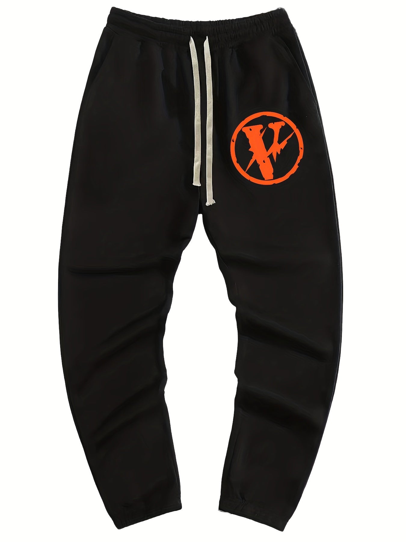 Men's Casual Wide Leg Drawstring Pants - Letter V Print