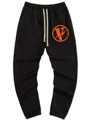 Men's Casual Wide Leg Drawstring Pants - Letter V Print
