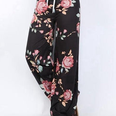 Boho Floral Drawstring High Waist Wide Leg Pants
