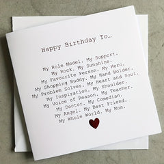 Mum Birthday Card Special Mum Poem Birthday Card