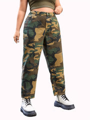 Camo Print High Rise Straight Leg Jeans
