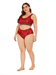 Leopard Print High Waist Bikini Set Women's Plus Size Swimsuit Set