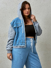 Colorblock Hooded Denim Jacket