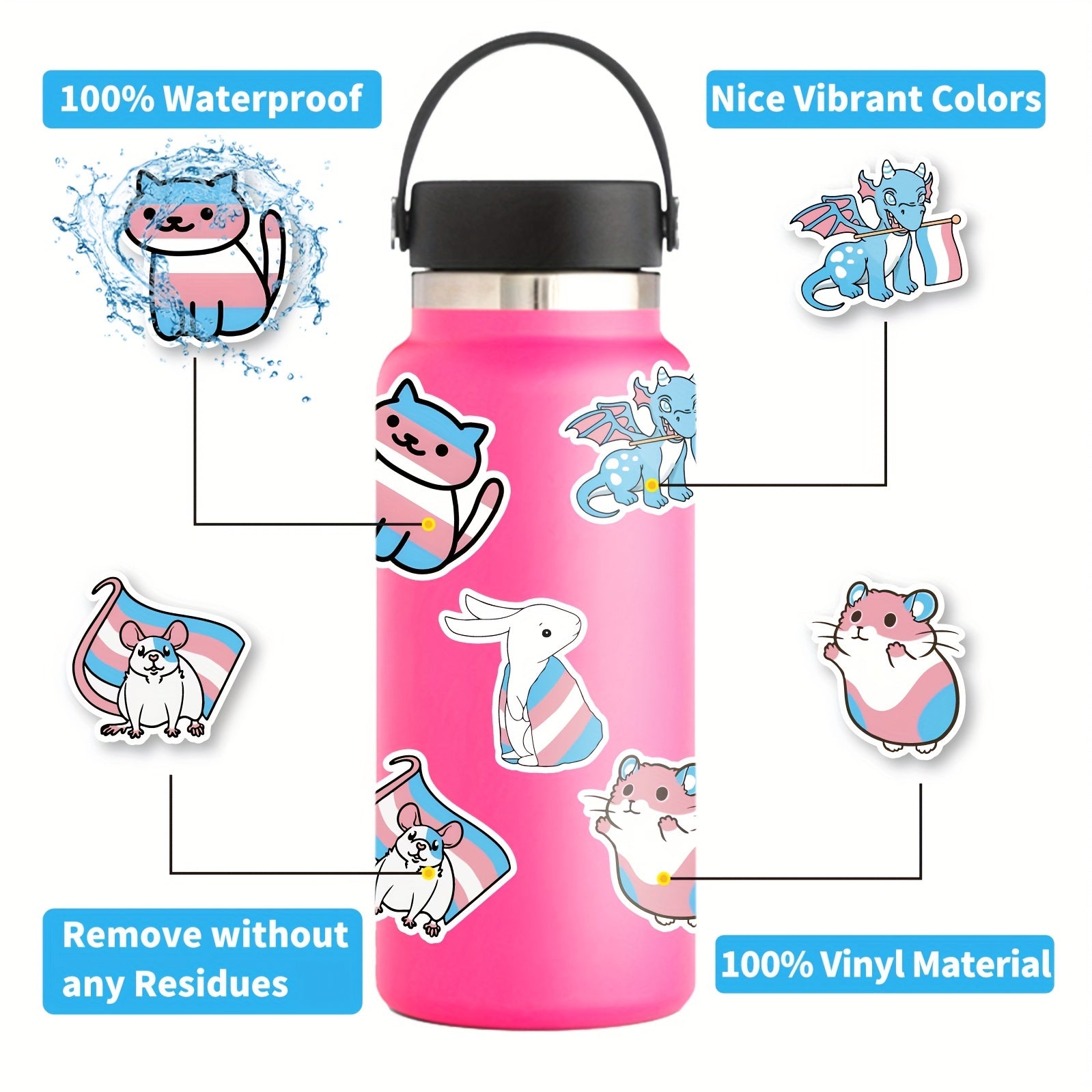 Transgender Pride Vinyl Stickers - 100pcs Pack